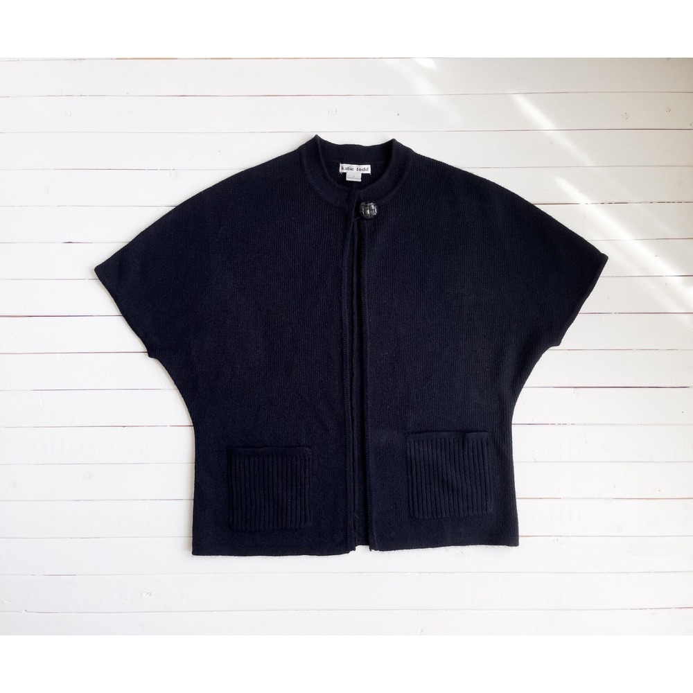 black cardigan sweater y2k‎ vintage Katy Todd short sleeve cape sweater